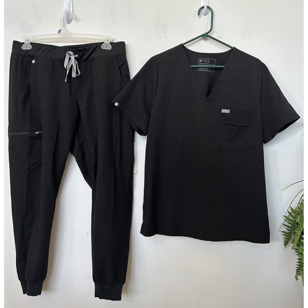 FIGS Black Catarina XL Scrub Top Zamora Jogger Pants Set Medical Nurse